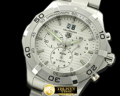 태그호이어 Aquaracer 300m SS/SS White Swiss Qtz 1/10 Chrono -TAG0198A