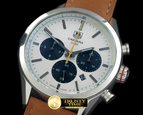 태그호이어 Carrera CH 80Anni Chrono SS/LE White/Ylw Jap OS20 -TAG0258D
