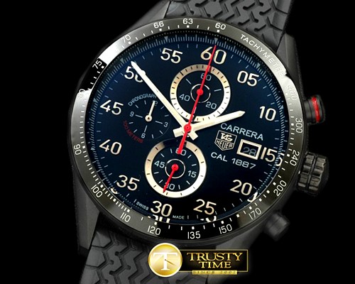 태그호이어 1887 Carrera 43mm Chrono PVD/RU Black Jap Qtz -TAG0277