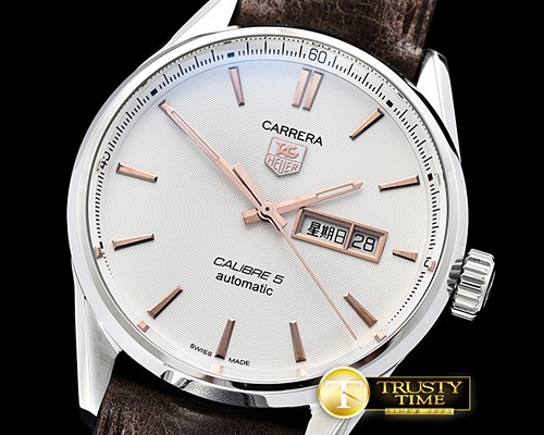 태그호이어 Carrera Calibre 5 Automatic SS/LE Wht/R ANF Asia 2824 -TAG0308B