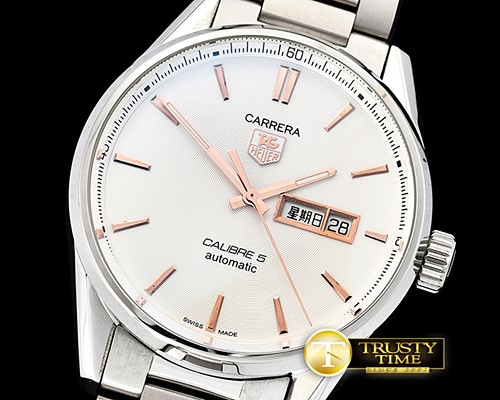 태그호이어 Carrera Calibre 5 Automatic SS/SS Wht/RG ANF Asia 2824 -TAG0323D