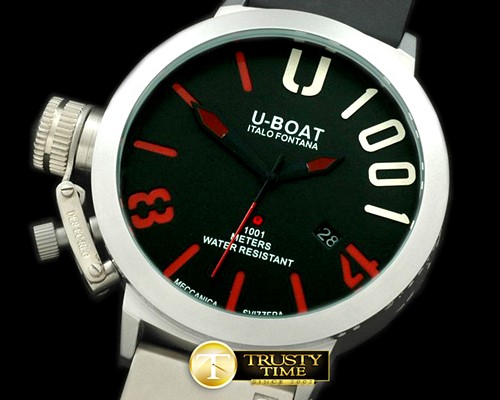 U-BOAT Classico U1001 SS/RU Blk/Red Asian 2813 21J -UB023B