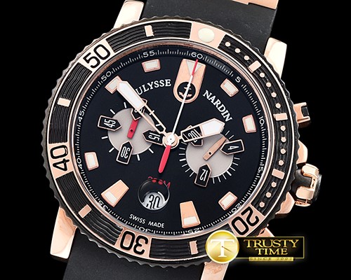 U-BOAT Maxi Marine Chronograph RG/RU Black Jap OS20 Qtz -UN047B