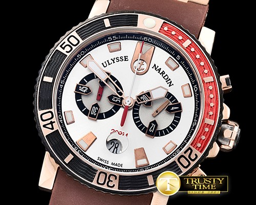 U-BOAT Maxi Marine Chronograph B/R RG/RU White Jap OS20 Qtz -UN047C