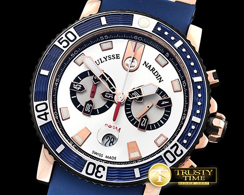 U-BOAT Maxi Marine Chronograph Blue RG/RU White Jap OS20 Qtz -UN047D