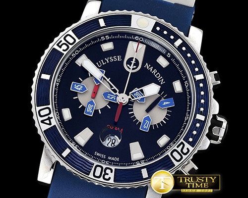 U-BOAT Maxi Marine Chronograph Blue SS/RU Black Jap OS20 Qtz -UN048A