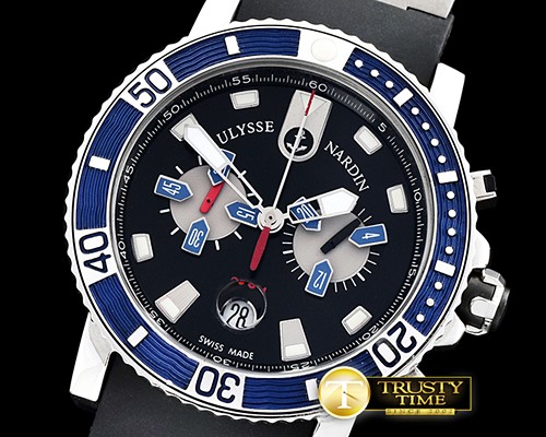 U-BOAT Maxi Marine Chronograph Blue SS/BRU Black Jap OS20 Qtz -UN048B