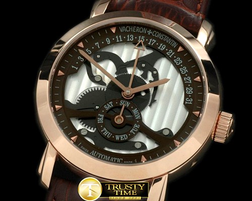 바쉐론콘스탄틴 Malte Retrogating Day/Date RG/LE Brown Asian 2813 -VC057C