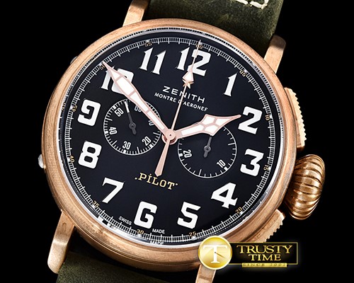 제니스 Pilot Type 20 Bronze Chrono BR/LE Black XF A7750 Mod -ZEN028