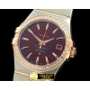 오메가 Double Eagle Midsize Auto SS/RG/Diam Brown Stk -OMG0218E
